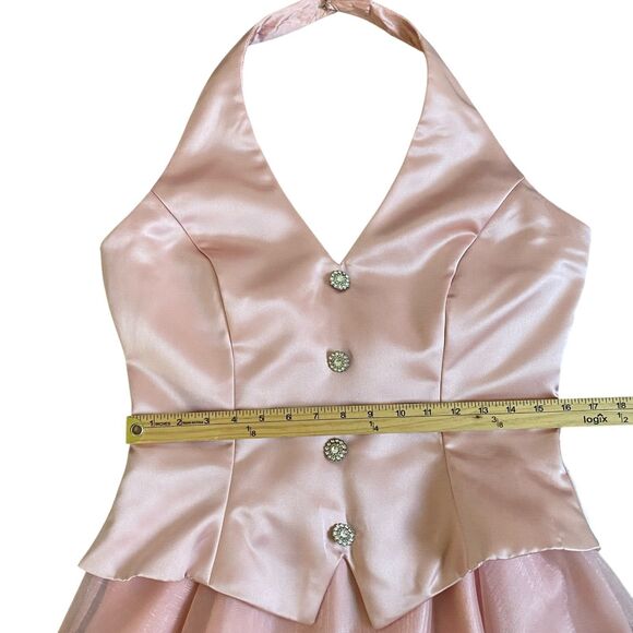 Dave and Johnny Cocktail Mini Dress L Tuxedo Pink Satin Rhinestones Burlesque - Picture 9 of 15